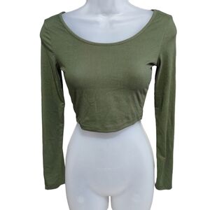 Picky Boo Green Long Sleeve Cropped Top Size Small